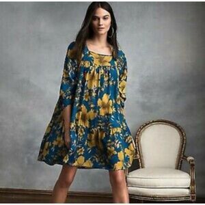 Happy X Nature Women's  Long Sleeve Floral Dress‎ in Blue and Yellow Size S
